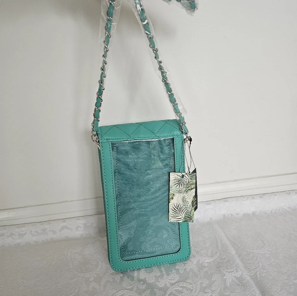 Badgley Mischka Teal Green Diamond Quilted and Studded Phone Case Crossbody